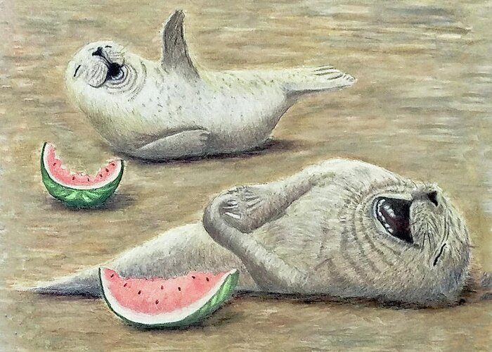 Seals Greeting Card featuring the drawing Laughing by Phyllis Howard
