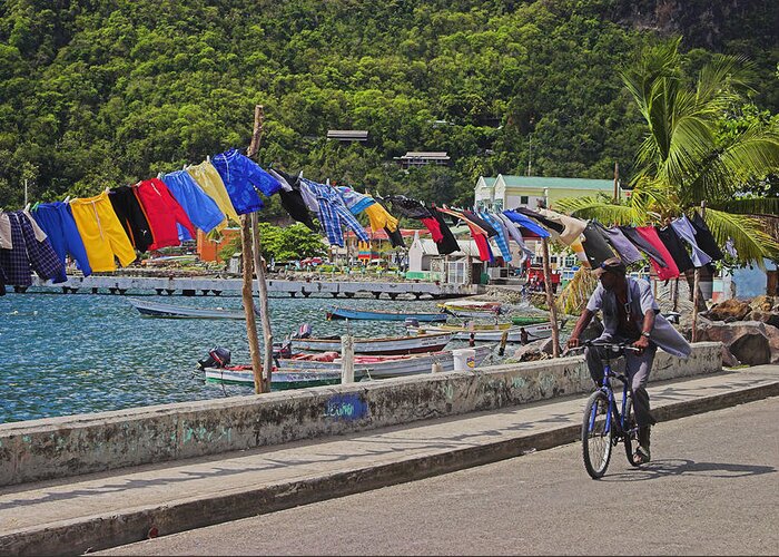 St Lucia Greeting Card featuring the photograph Laundry Drying- St Lucia. by Chester Williams