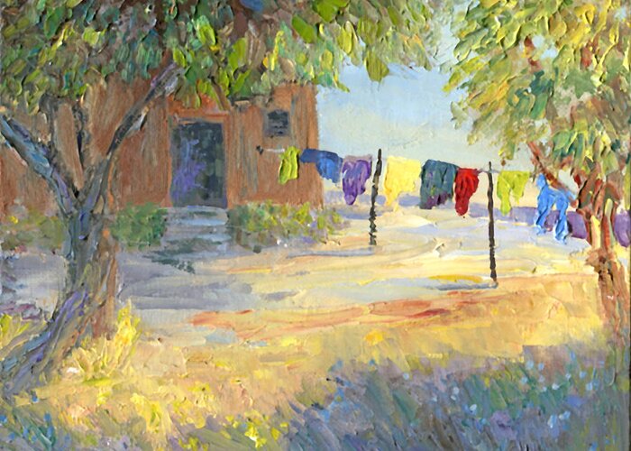 Impressionism Greeting Card featuring the painting Laundry Yard by June Hunt