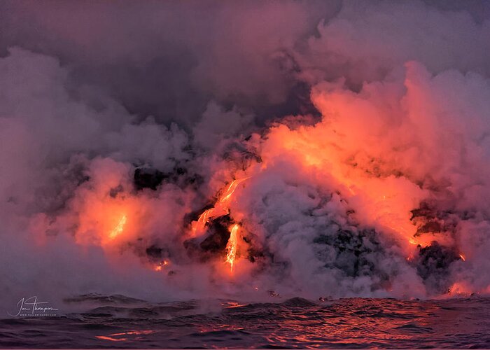 Hawaii Greeting Card featuring the photograph Lava Flowing Into the Ocean 16 by Jim Thompson