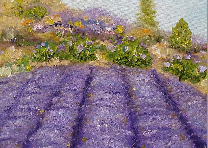 Lavender Greeting Card featuring the painting Lavender Field by Judith Rhue