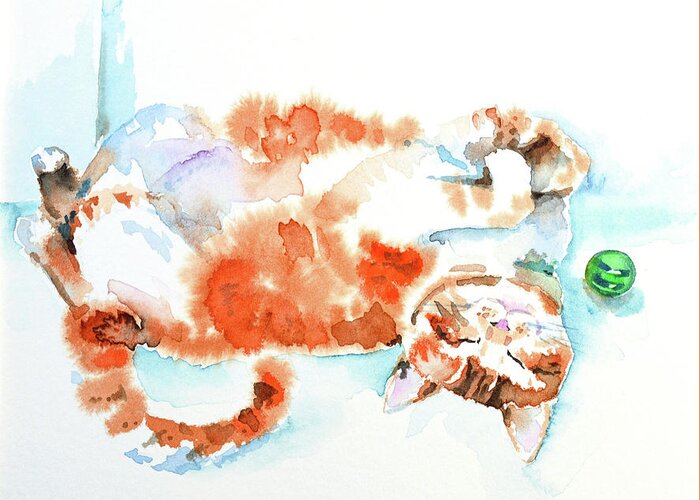 Cat Greeting Card featuring the painting Lazy Cat by Zaira Dzhaubaeva