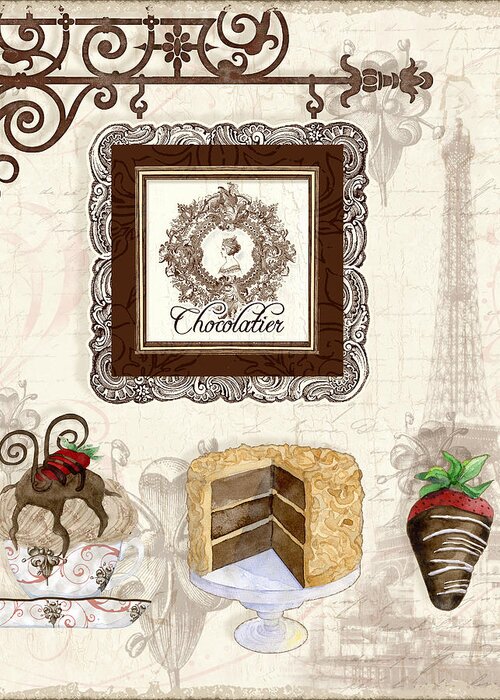 Paris Greeting Card featuring the painting Le Chcolatier - Paris Eiffel Tower Chocolate Perfection by Audrey Jeanne Roberts