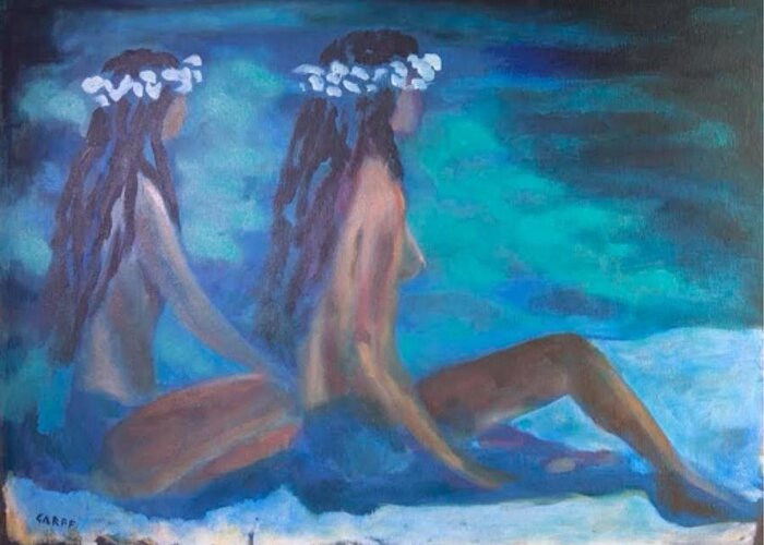 Hawaiian Girls Greeting Card featuring the painting Le Hawaiane by Enrico Garff