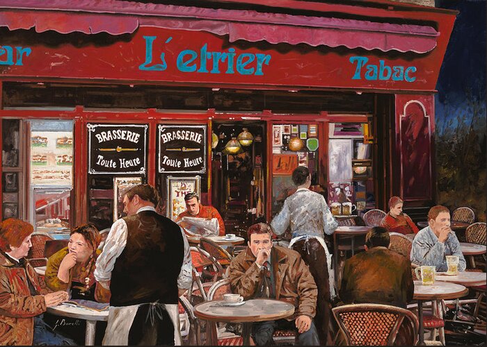 Brasserie Greeting Card featuring the painting Le mani in bocca by Guido Borelli