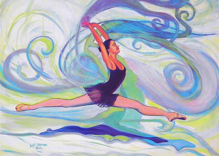 Ballerina Greeting Card featuring the painting Leap of Joy by Jeanette Jarmon