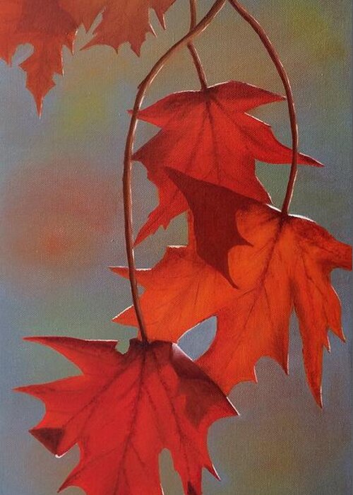 Red Greeting Card featuring the painting Leaves of Fire by Marlene Little