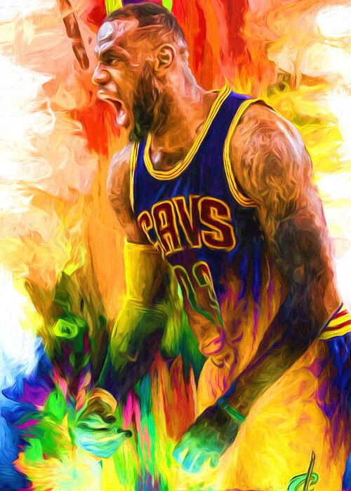 Lebron Greeting Card featuring the photograph LeBron James Cleveland Cavs Digital Painting 2 by David Haskett II