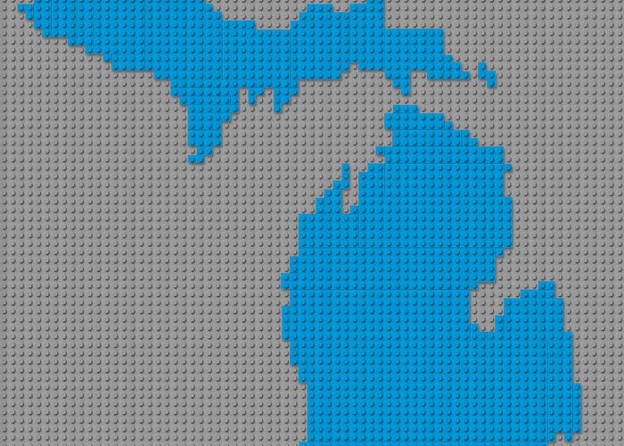 Lego Greeting Card featuring the mixed media Lego Map of Michigan by Design Turnpike