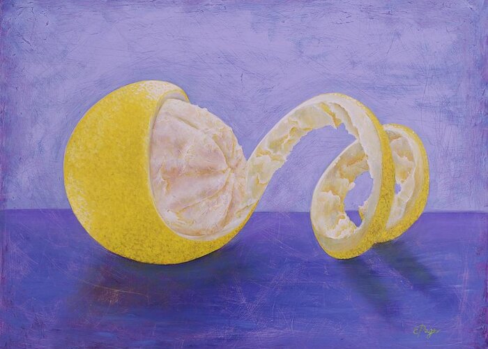 Lemon Greeting Card featuring the painting Lemon Peel Twist by Emily Page