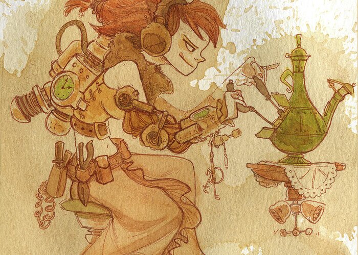 Steampunk Greeting Card featuring the painting Lemongrass by Brian Kesinger