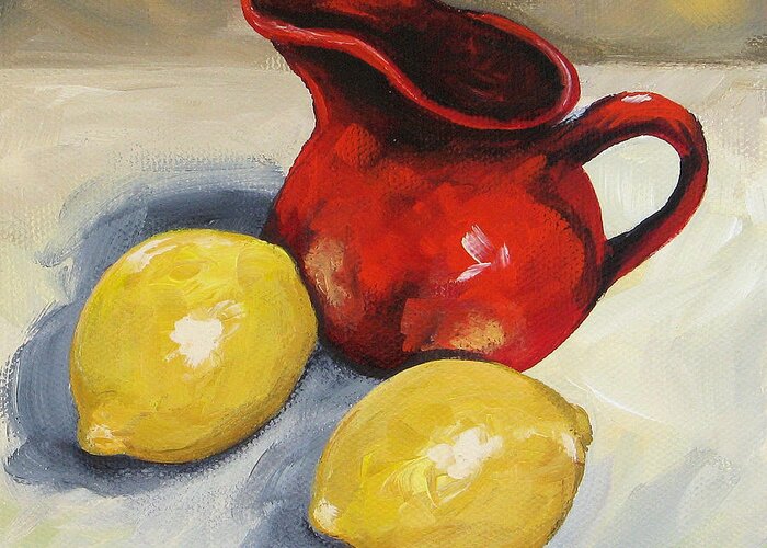 Creamer Greeting Card featuring the painting Lemons and Red Creamer by Torrie Smiley
