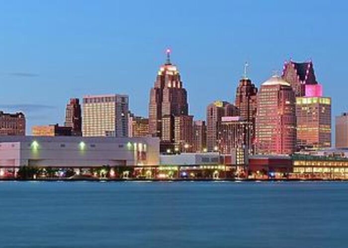 Detroit Greeting Card featuring the photograph Lengthy Detroit Pano by Frozen in Time Fine Art Photography