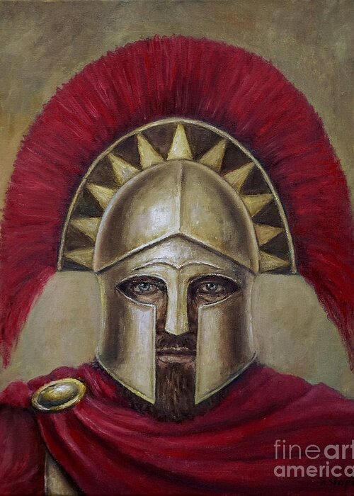 Warrior Greeting Card featuring the painting Leonidas I by Arturas Slapsys