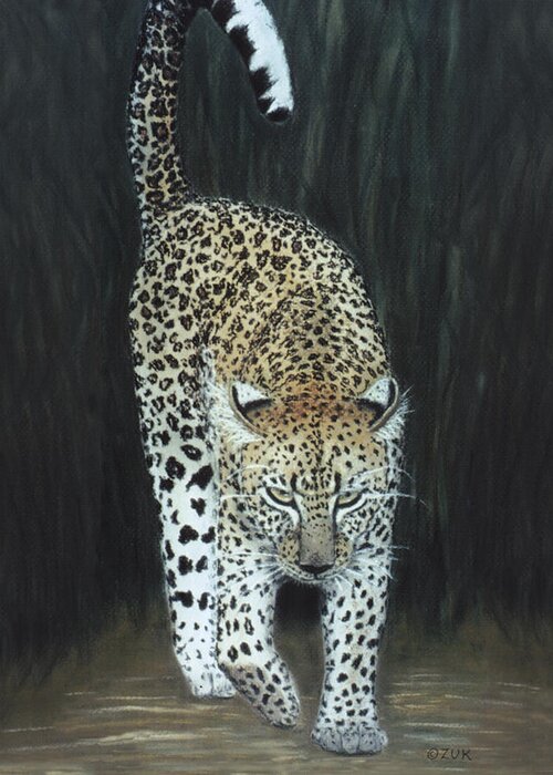 Karen Zuk Rosenblatt Art And Photography Greeting Card featuring the painting Leopard by Karen Zuk Rosenblatt