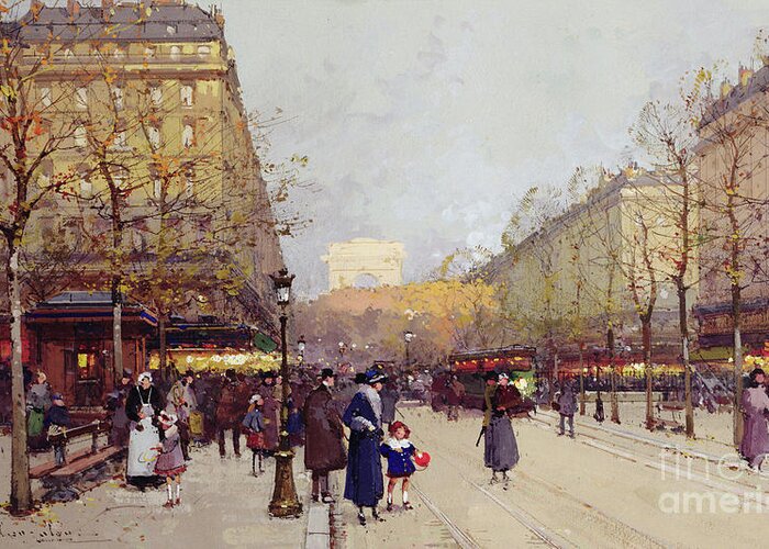 Les Champs Elysees Greeting Card featuring the painting Les Champs Elysees, Paris by Eugene Galien-Laloue
