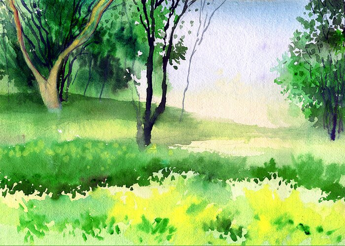 Watercolor Greeting Card featuring the painting Let's go for a walk by Anil Nene