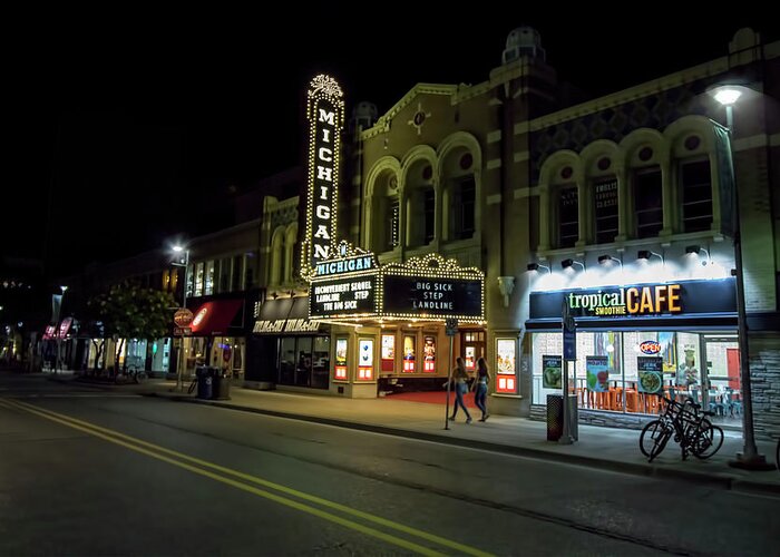 Ann Arbor Greeting Card featuring the photograph Liberty Street Nights by Pat Cook