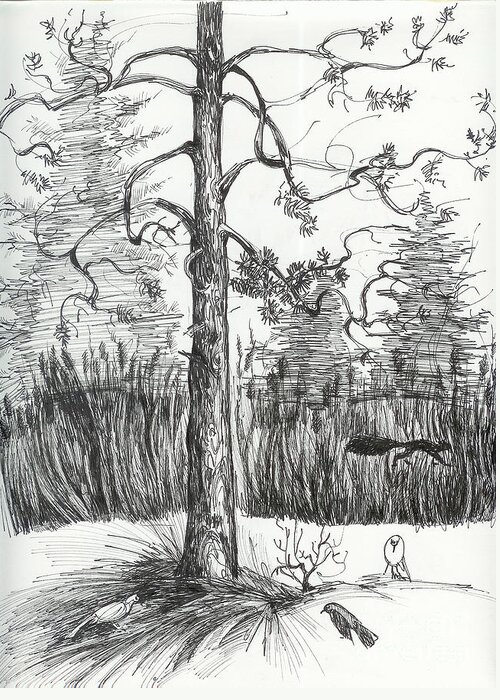 Sketch Greeting Card featuring the drawing Life in the forest by Anna Duyunova