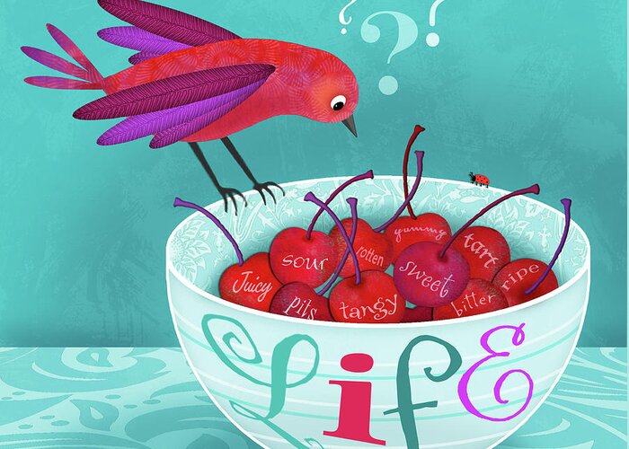 Cherries Greeting Card featuring the mixed media Life is a Bowl of Cherries by Valerie Drake Lesiak