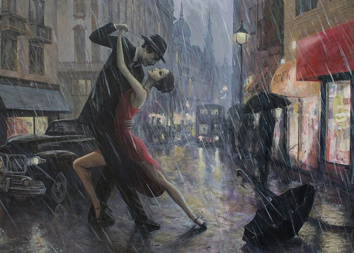 Life Greeting Card featuring the painting Life is a Dance in The Rain by Adrian Borda