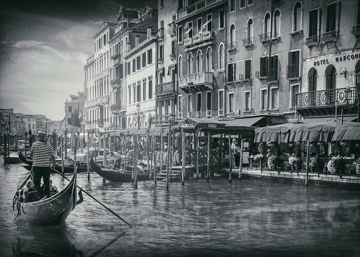Venice Greeting Card featuring the photograph Life On The Grand Canal in Black and White by Carol Japp