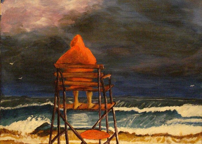 Lifeguard Greeting Card featuring the painting Lifeguard on Duty by Rita Tortorelli