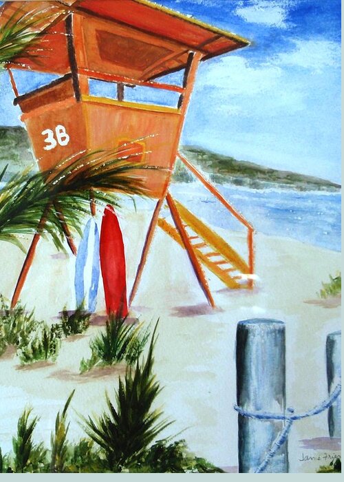 Lifeguard Greeting Card featuring the painting Lifeguard Station by Jamie Frier