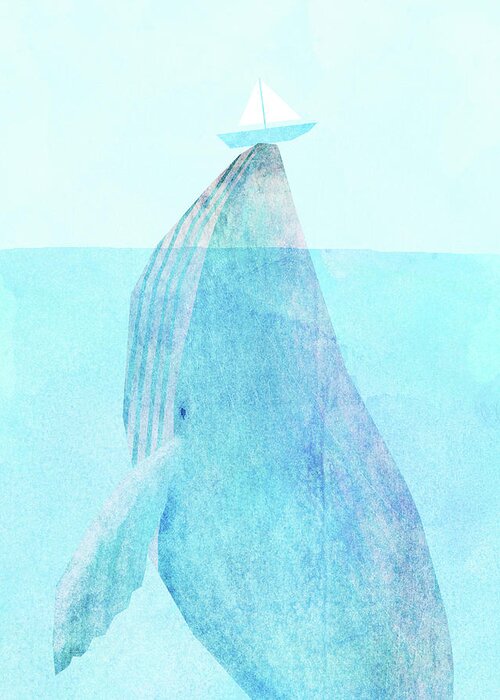 Whale Greeting Card featuring the drawing Lift option by Eric Fan