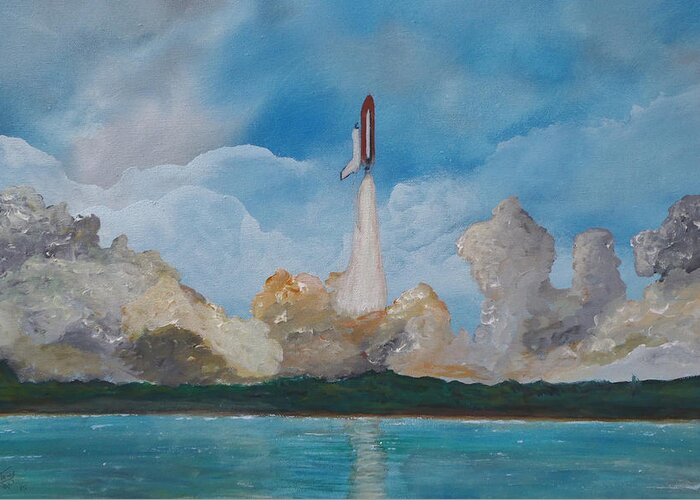 Space Shuttle Greeting Card featuring the painting Liftoff by Tony Rodriguez