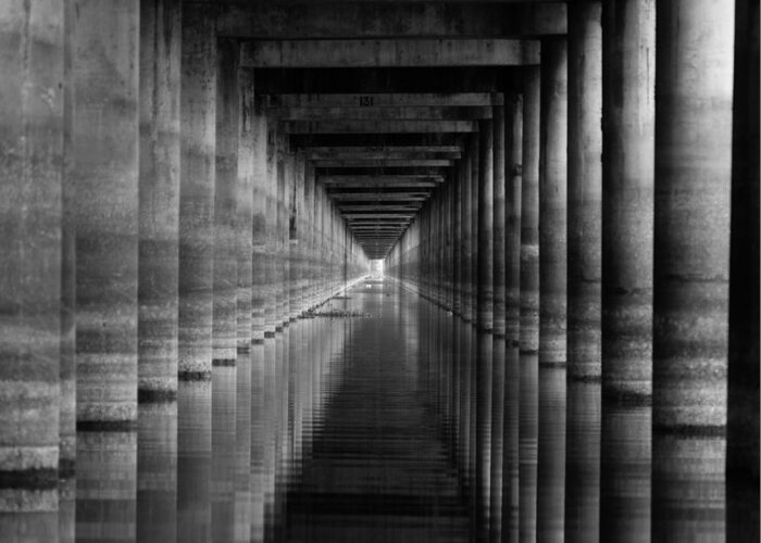 2 Pid Monochrome Open Greeting Card featuring the photograph Light at the End of the Tunnel by Gregory Daley MPSA