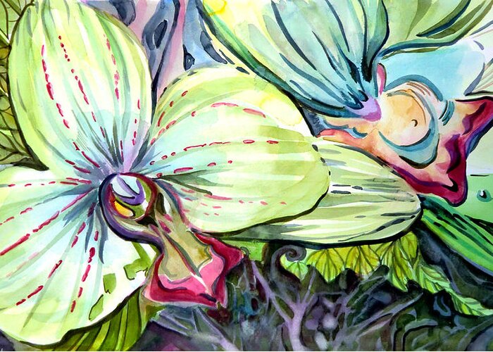 Orchids Greeting Card featuring the painting Light of Orchids by Mindy Newman