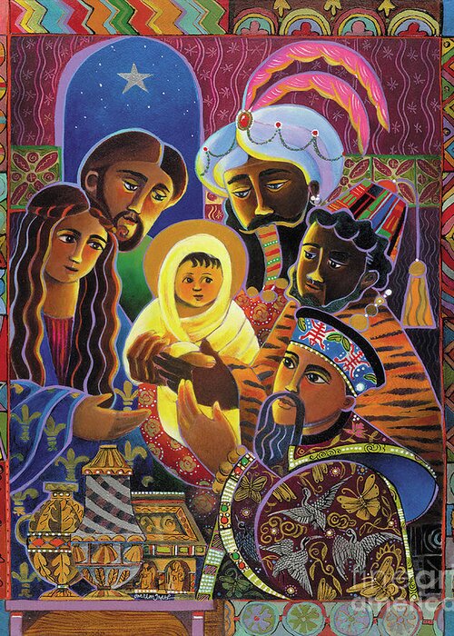 Light Of The World Nativity Greeting Card featuring the painting Light of the World Nativity - LWN by Br Mickey McGrath OSFS