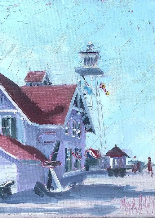U S Lifesaving Station Greeting Card featuring the painting Light on The Life Saving Station by Maggii Sarfaty