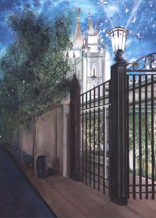 Lds Temple Greeting Card featuring the painting Light the World by Nila Jane Autry
