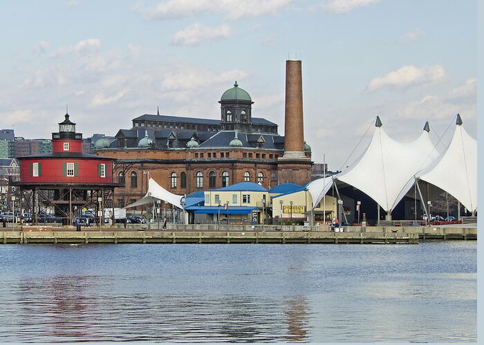 Baltimore Greeting Card featuring the photograph Lighthouse and Pier 6 - Baltimore by Brendan Reals