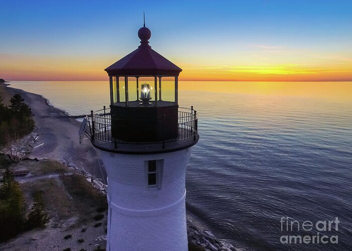Lighthouse Greeting Card featuring the photograph Lighthouse Crisp Point Sunset -0110 by Norris Seward