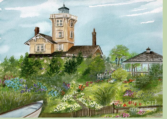 Gardens Greeting Card featuring the painting Lighthouse Gardens by Nancy Patterson