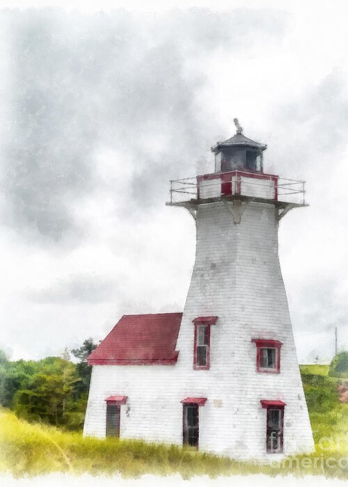 Lighthouse Greeting Card featuring the painting Lighthouse Prince Edward Island Watercolor by Edward Fielding