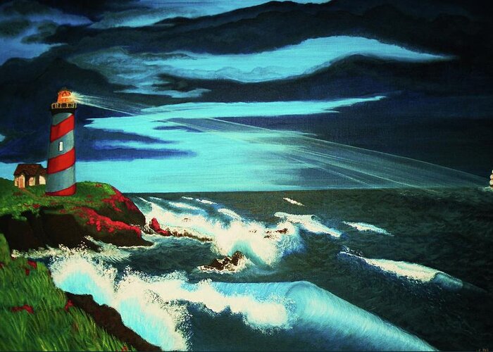 Lighthouse Greeting Card featuring the painting Lighthouse Rescue by Victoria Rhodehouse