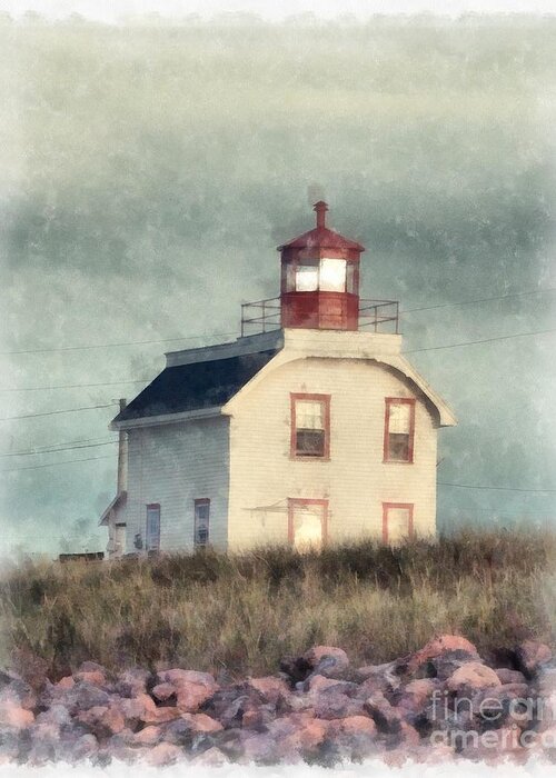 Fog Greeting Card featuring the painting Lighthouse Watercolor Prince Edward Island by Edward Fielding