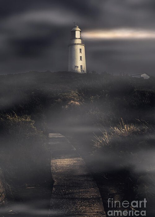 Night Greeting Card featuring the photograph Lighthouse way by Jorgo Photography