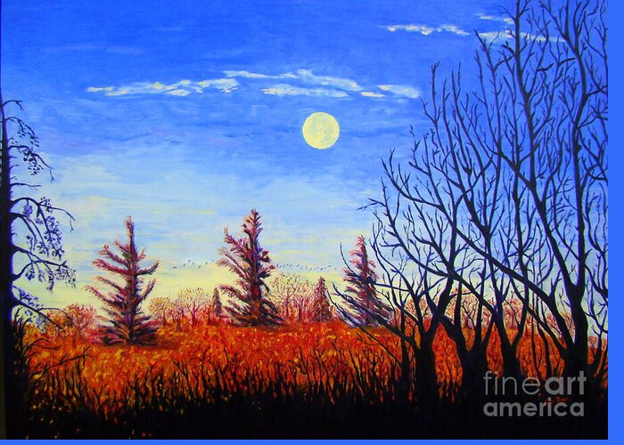 Moon Greeting Card featuring the painting Lighting the sky by Lisa Rose Musselwhite