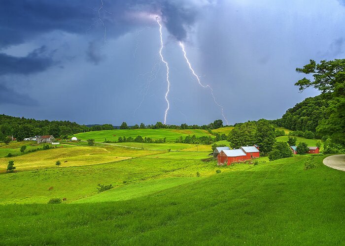 Jericho Hills Photography Greeting Card featuring the photograph Lightning Storm Over Jenne Farm by John Vose