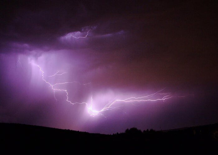 Lightning Greeting Card featuring the photograph Lightning Reaching Down by Jeff Swan