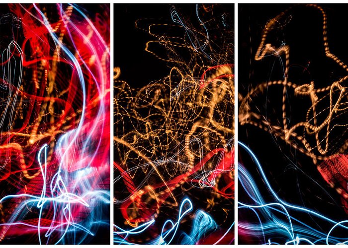 Lightpainting Triptych Greeting Card featuring the photograph Lightpainting Triptych Wall Art Print Photograph 5 by John Williams