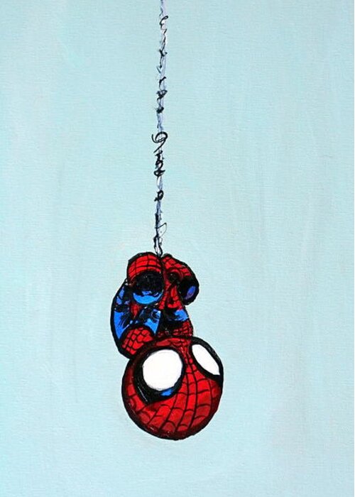 Spidey Greeting Card featuring the painting L'il Webcrawler by Katy Hawk