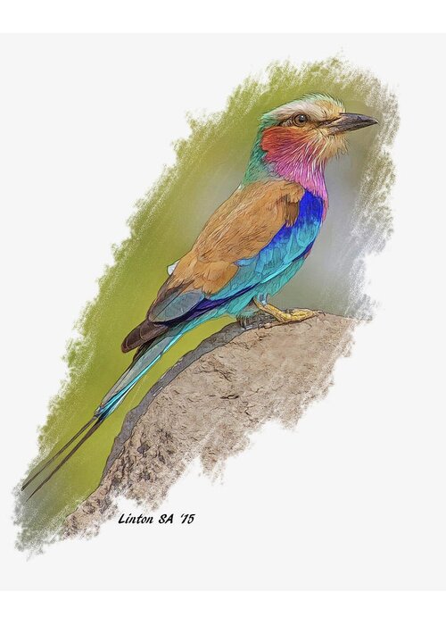 Roller Greeting Card featuring the digital art Lilac-breasted Roller by Larry Linton