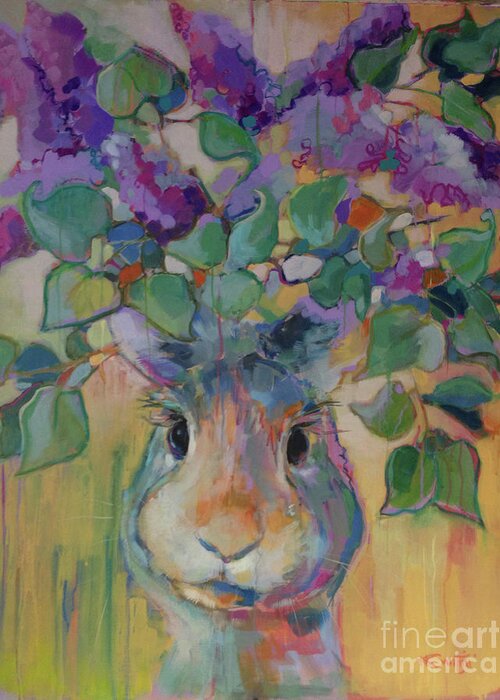 Bunny Greeting Card featuring the painting Lilac by Kimberly Santini