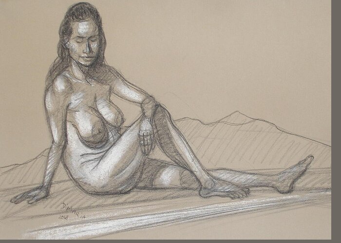 Realism Greeting Card featuring the drawing Liliana Reclining 3 by Donelli DiMaria
